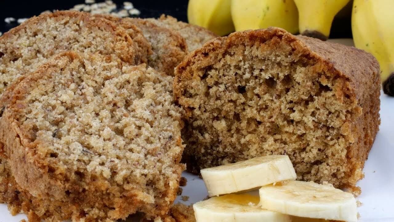 bolo de banana integral, bolo saudável, receita de bolo, farinha de trigo integral