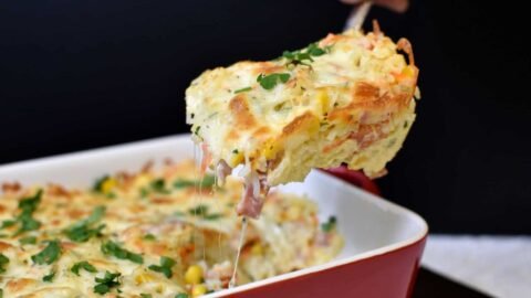 arroz de forno simples com arroz cozido