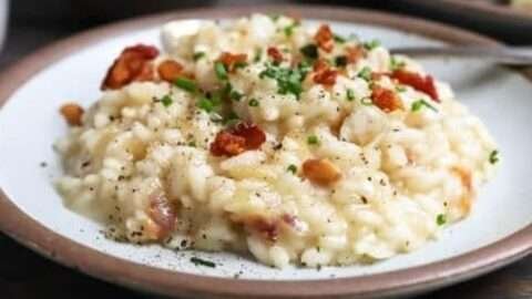 receita de risoto de frango e bacon