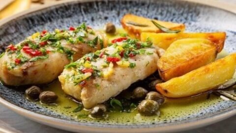 filé de peixe no forno com batatas