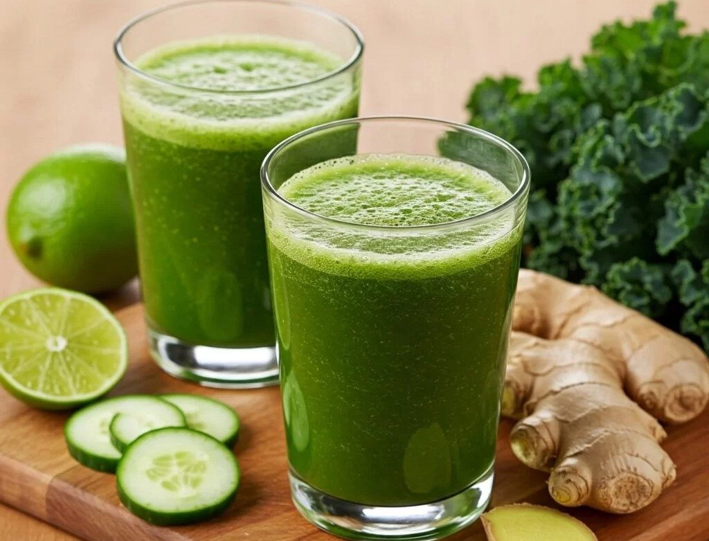 Drink verde detox fit com couve, abacaxi e hortelã