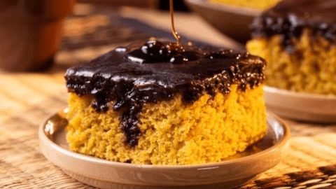 bolo de cenoura coberto com chocolate derretido